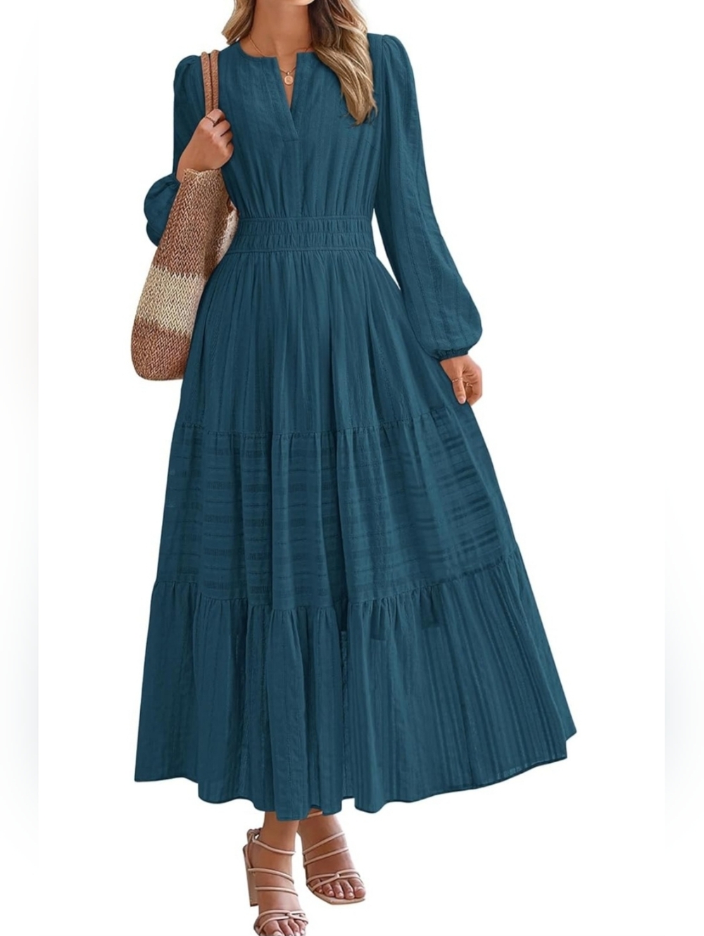 NWT Cotton Tiered Maxi Dress With Pockets, Lined - Sz. L